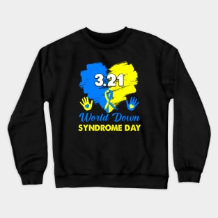 Blue Yellow Heart 21 World Down Syndrome Awareness Day Crewneck Sweatshirt